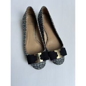 TORY BURCH Navy Blue Gemini Chain Link Leather Comfort Loafers size 6